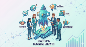 Startup and Business Growth Rocket Launch Strategy Graphic